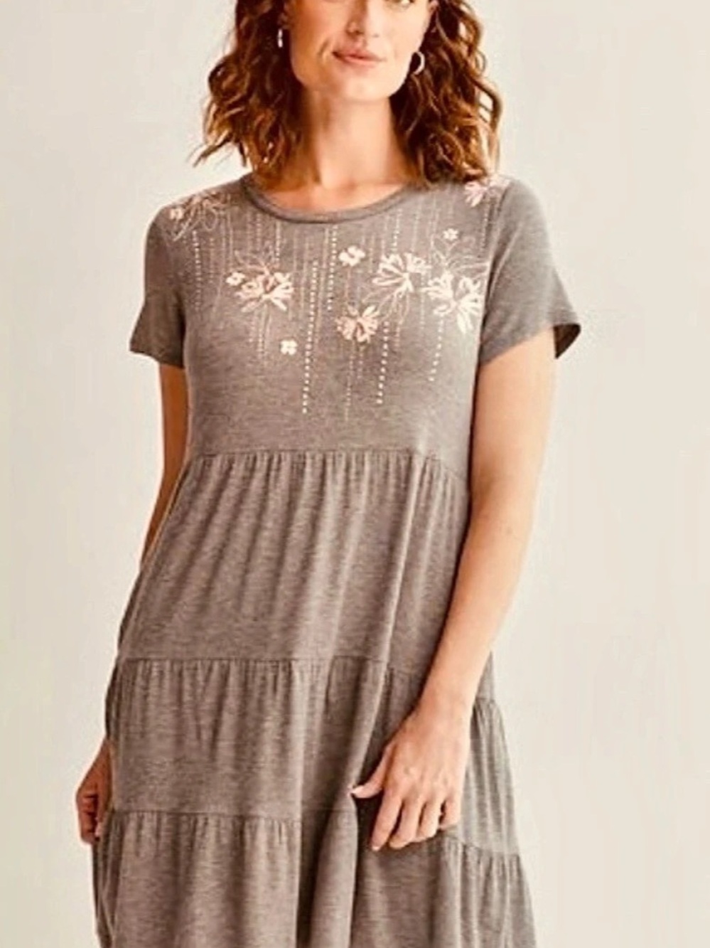 APT. 9 Women's Short Sleeve Tiered Dress Gray Large